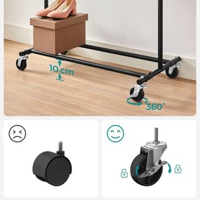 SongmicsHome Stojan na oblečenie INEZ na kolieskach, max.90kg, 83,5x45x160cm, čierna