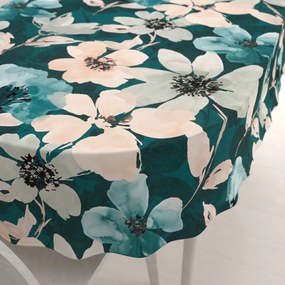 Biante Zamatový oválny obrus Tamara TMR-027 Veľké kvety na tmavo zelenom 140x180 cm