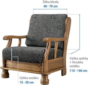 Bielastické poťahy VITTORIA šedá kreslo s drevenými rúčkami (š. 40 - 70 cm)