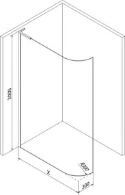 Mexen Kioto L, sprchová zástena Walk-In 90 x 200 cm, 8mm číre sklo, čierny profil, 800-090-103-70-06