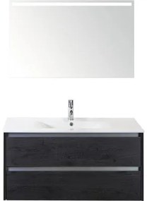 Kúpeľňový nábytkový set Sanox Dante farba čela black oak ŠxVxH 101 x 170 x 46 cm s keramickým umývadlom a zrkadlom s LED osvetlením