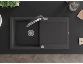 Mexen Leo, 1-komorový granitový drez 900x500x190 mm a drezová batéria Duo, čierna škvrnitá, 6501-76-671701-07