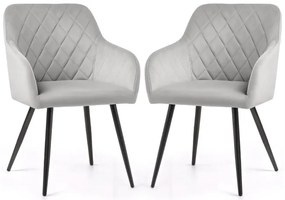 Sada dvoch jedálenských stoličiek VELTO zamatové, sivé / čierne nohy (2 ks)