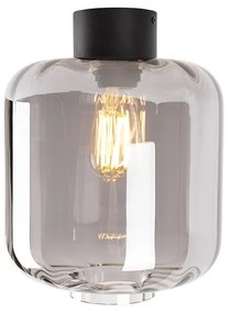 Dizajnové stropné svietidlo čierne s dymovým sklom - Qara