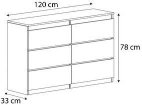 Veľká komoda 6 zásuviek ARIE šírka 120cm Antracitová/Sonoma dubová