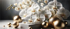 Obraz - Orchidea a zlaté gule (120x50 cm)