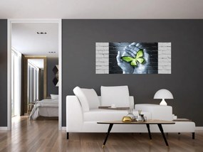 Obraz - Zelený motýľ v stene (120x50 cm)