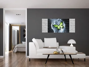 Obraz - Zelený motýľ v stene (120x50 cm)