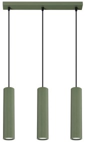 Závesné svietidlo Karbon, 3x olivovo zelené kovové tienidlo