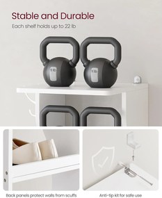 Úzky 6-úrovňový stojan na topánky, botník, s háčikmi, biely