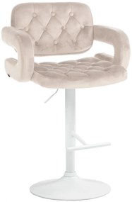 Barová stolička Dublin - zamat, biely rám Krémová