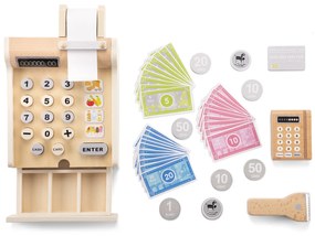Drevená detská pokladňa s doplnkami