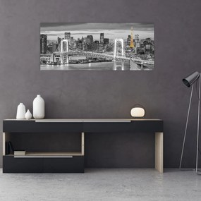 Obraz - Veľkomesto so žltou vežou (120x50 cm)
