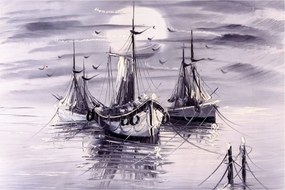 Obraz - Prístav, olejomaľba (90x60 cm)