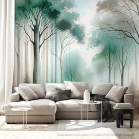 Fototapeta akvarelový les v hmle