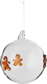 HANG ON Sklenená guľa perníkový panáčik 8 cm - číra