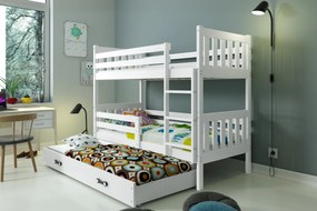 Poschodová posteľ s prístelkou CARINO 3 - 190x80cm - Biela - Biela