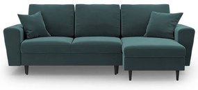 Zamatová rozkladacia/s úložným priestorom rohová pohovka v petrolejovej farbe Kyoto – Cosmopolitan Design