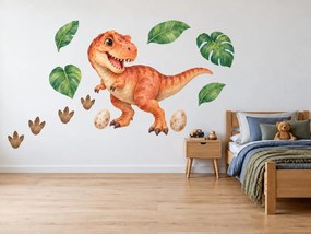 Usmievavý tyranosaurus s vajíčkami akvarelové nálepky na stenu do chlapčenskej izby arch 46 x 34 cm
