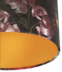 Stropná lampa s velúrovými odtieňmi kvetov so zlatom 25 cm - čierna Combi
