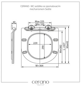 Cerano Sedile, WC sedátko so spomaľovacím mechanizmom 427x364x49 mm, slim, biela matná, CER-CER-414770