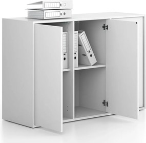 Kancelárska skriňa FRAME, nízka, 3 dvere, 1299 x 450 x 881 mm, PUSH-lock, biela