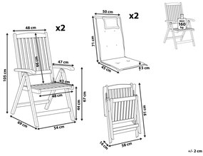 Sada 2 drevených záhradných stoličiek s béžovými a sivými vankúšmi TOSCANA Beliani