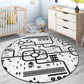 Čierno-biely prateľný detský hrací koberec ø100 cm In My Town – Mila Home