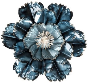 Modrá kovová nástenná dekorácia kvetina Tour - Ø 54 * 6 cm