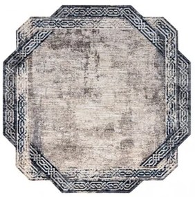 Moderný koberec TINE 75425B Rám, vintage, nepravidelný tvar, sivá, tmavo modrá Veľkosť: 195x195 cm