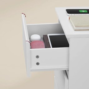 Vasagle Nočný stolík s funkciou nabíjania ZION, 35x40x59cm, biela