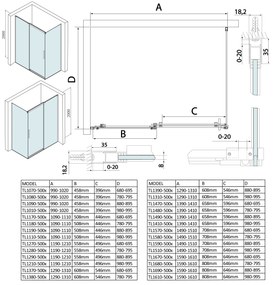 Polysan, THRON LINE SQUARE obdĺžniková sprchová zástena 1200x700mm, TL1270-5002