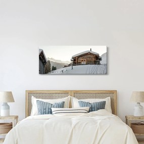 Obraz - horská chata v snehu (120x50 cm)