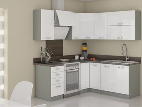 Rohová kuchyňa Brunea 130 + 170 cm (sivá + lesk biely). Vlastná spoľahlivá doprava až k Vám domov. 1018244