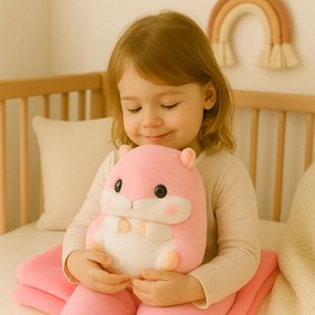 LEAN Toys Plyšová deka na zahriatie rúk pre škrečka 100 x 90 cm 3v1 ružová 35cm