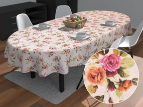 Biante Dekoračný oválny obrus Leona LN-130 Ružičky na ružovom 130x200 cm