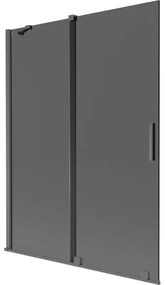 Mexen Velar, 2-krídlová posuvná vaňová zástena 130 x 150 cm, 8mm šedé sklo, grafit brúsený, 896-130-000-41-66