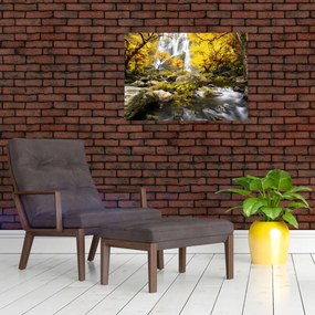 Obraz - Vodopády v jesennej krajine, žlté (70x50 cm)