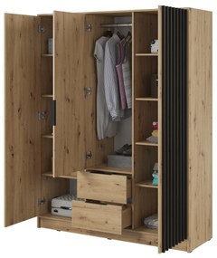 Šatní skříň Nelly 155 cm se zrcadlem dub artisan/černá
