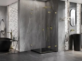 Mexen Lunar-F L, 1-krídlový sprchový kút so skladacími dverami, pravý, 80 x 80 cm, 8mm číre sklo, zlatý lesklý profil, 836L-080-080-50-00-P