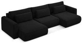 Čierna zamatová rozkladacia/s úložným priestorom rohová pohovka (do tvaru "U") Kapua – Makamii