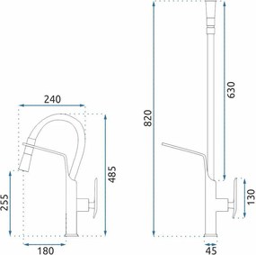 Rea Castor, kuchynská batéria flexibilná vysoká, brúsená oceľ, REA-B4322