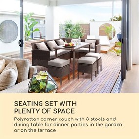 Titania Dining Lounge Set, záhradná sedacia súprava, rohová súprava, stôl, stolčeky, hnedá
