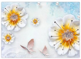Obraz - Kompozícia s kvetmi a motýľmi (70x50 cm)