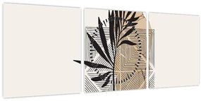 Obraz - Abstrakcia s tropickými listami N⁰1 (s hodinami) (90x30 cm)