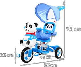 Ramiz Detský trojkolesový bicykel Panda Modrá + zvuky + strieška + zábrana + opierka na nohy + rukoväť + úložný priestor