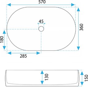 Rea Alma, umývadlo na dosku 570x360x150 mm, biela lesklá, REA-U0600