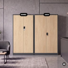 Kovová kancelárska skriňa so zámkom na kód antracitová, dub sonoma, 900x1850x400 mm: DANIEL Eco Design