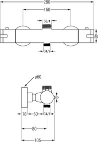 Mexen KAI termostatická sprchová batéria s horným uchytením, chrómová, 77150-00