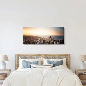 Obraz západu slnka nad mestom (120x50 cm)